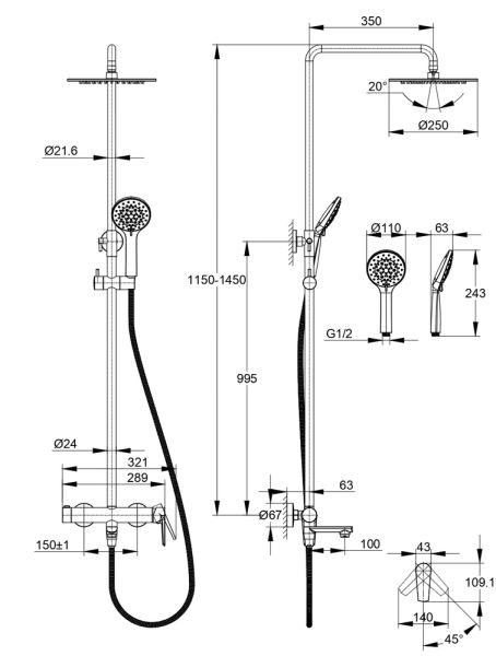 Cersanit Moduo 64314 душевая система хром